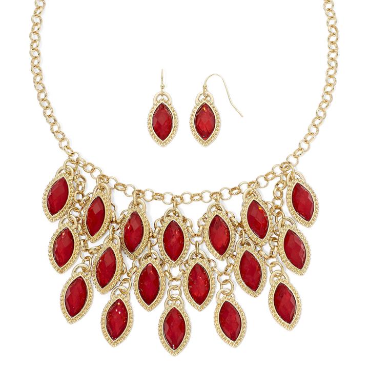 Mixit&trade; Red Cabochon Earring And Shaky Necklace Set