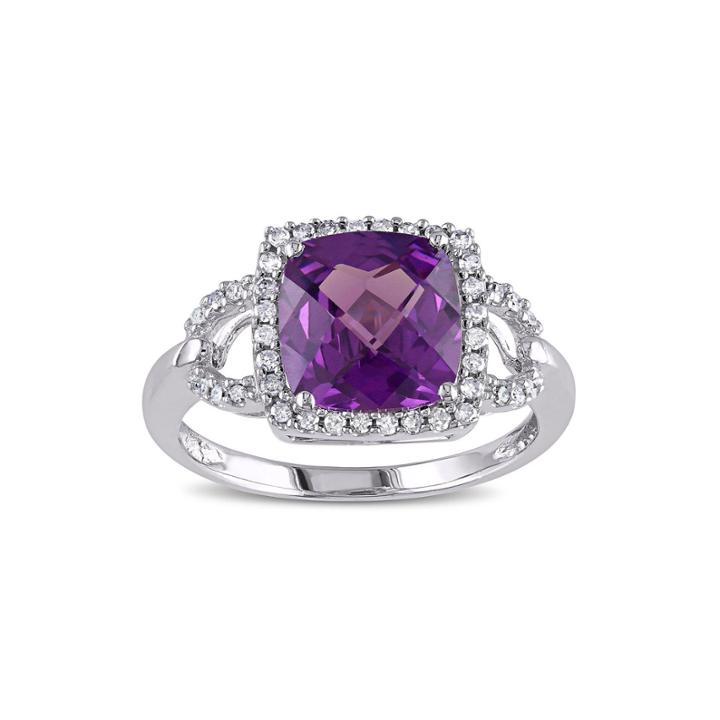 Cushion-cut Lab-created Alexandrite And 1/6 Ct. T.w. Diamond 10k White Gold Ring
