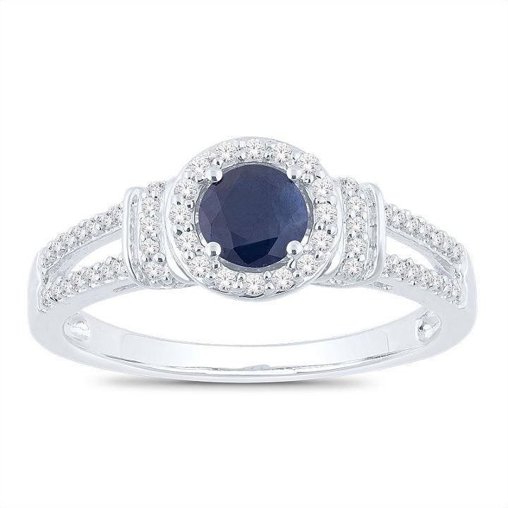 Womens 1/5 Ct. T.w. Genuine Sapphire Blue 10k White Gold Round Cocktail Ring