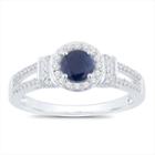 Womens 1/5 Ct. T.w. Genuine Sapphire Blue 10k White Gold Round Cocktail Ring