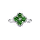 Lab-created Emerald And White Topaz Flower Sterling Silver Ring