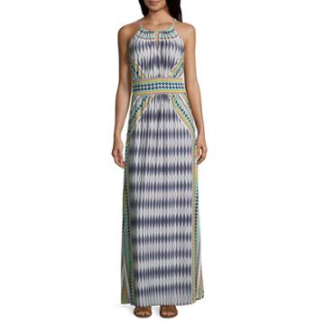 London Style Sleeveless Pattern Maxi Dress-petite