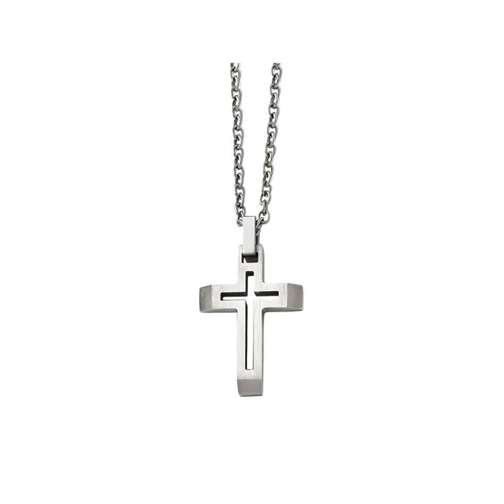Mens Stainless Steel Cut-out Cross Pendant