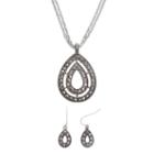 Simulated Marcasite Teardrop Pendant Necklace & Earrings Set