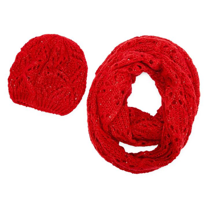 Pointelle Loop Scarf And Beanie Set