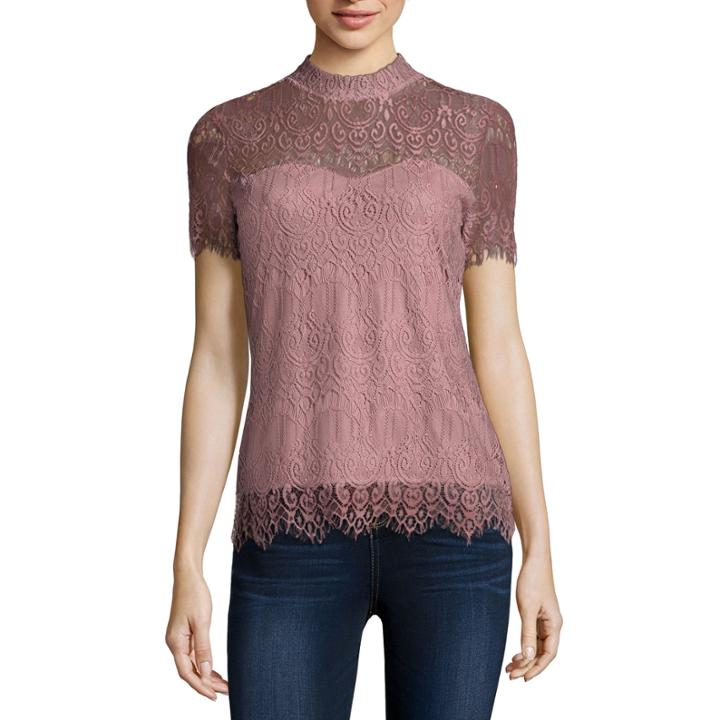 Almost Famous Short Sleeve Mock Neck T-shirt-womens Juniors