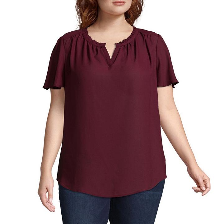 Liz Claiborne Ruffle Sleeve Popover - Plus