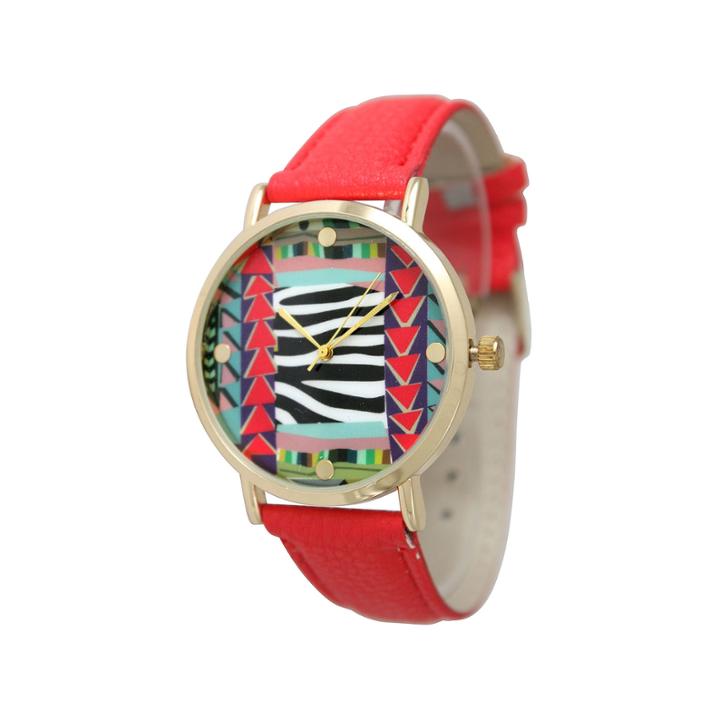 Olivia Pratt Womens Multi-color Pattern With Gold-tone Studs Dial Red Leather Watch 13628red