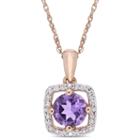 Womens 1/10 Ct. T.w. Genuine Purple Amethyst 10k Rose Gold Square Pendant Necklace