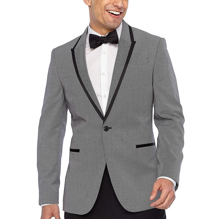 Jf J.ferrar Black White Pattern Slim Fit Stretch Tuxedo Jacket