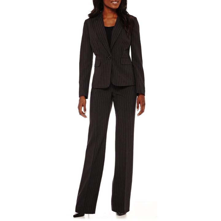 Le Suit Long-sleeve 1-button Pinstriped Jacket And Pants Suit Set