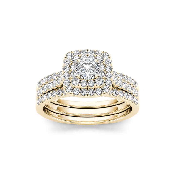 1 Ct. T.w. Diamond 10k Yellow Gold Halo Bridal 3-piece Ring Set