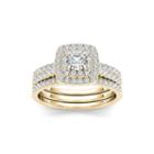 1 Ct. T.w. Diamond 10k Yellow Gold Halo Bridal 3-piece Ring Set