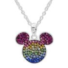 Disney Sterling Silver Multi Color Crystal Mickey Head Pendant Necklace