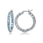 Fine Jewelery Blue Topaz Sterling Silver Hoop Earrings