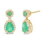 1/4 Ct. T.w. Genuine Green Emerald 14mm Pear Stud Earrings