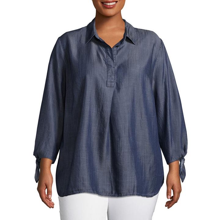 Liz Claiborne Tie Sleeve Popover- Plus