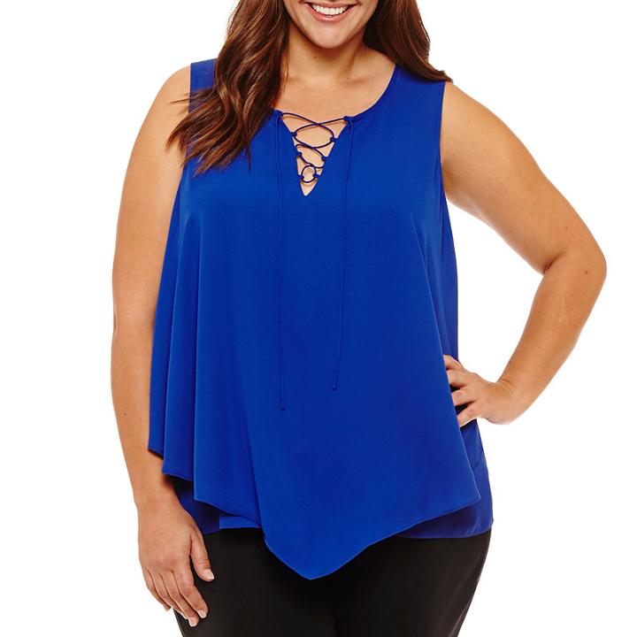 Worthington Lace Up Woven Tank Top - Plus