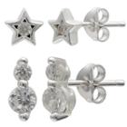 Silver Treasures 2 Pair Clear Round Earring Sets