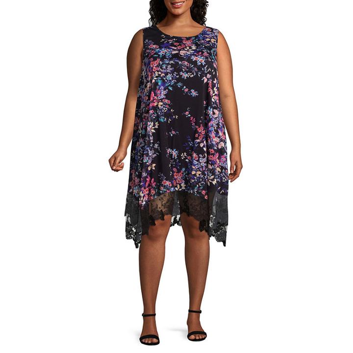 Spense Sleeveless Floral Shift Dress-plus