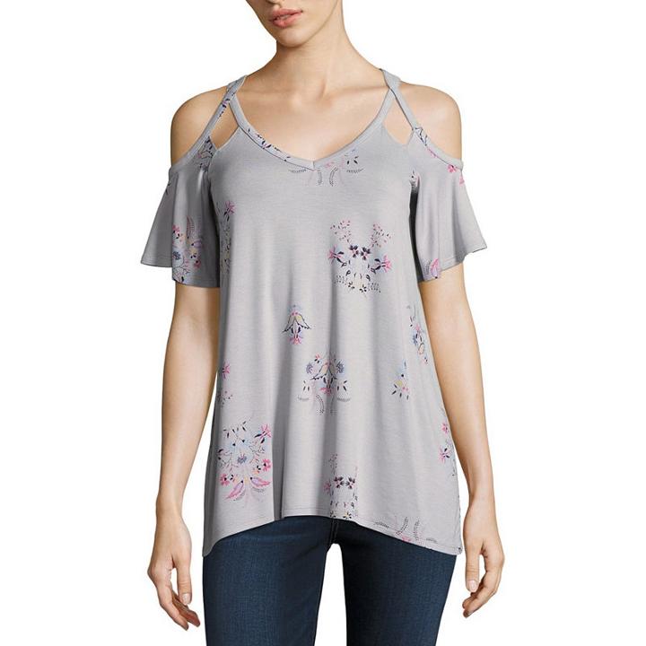 A.n.a Short Sleeve V Neck Floral T-shirt-womens