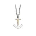 Mens Stainless Steel 14k Yellow Gold Crucifix Anchor Pendant