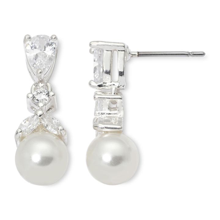 Vieste Rhinestones And Simulated Pearl Drop Earrings