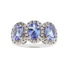 Womens Blue Tanzanite Sterling Silver 3-stone Ring