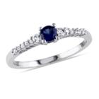Promise My Love Womens Diamond Accent Round Blue Sapphire Sterling Silver Promise Ring