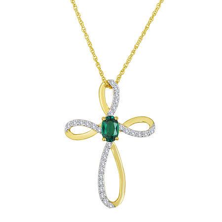 Lab-created Emerald And White Sapphire Cross Pendant Necklace