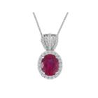 Womens Red Lab Created Ruby Pendant Necklace In Sterling Silver