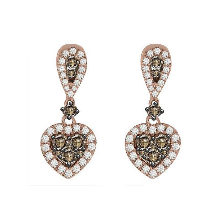7/8 Ct. T.w. Chapagne & White Diamond 10k Rose Gold Drop Earrings