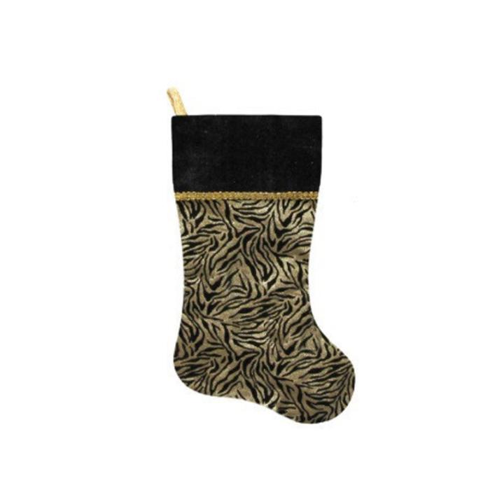 20 Black And Gold Metallic Zebra Print Christmas Stocking With Shadow Velveteen Cuff