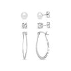 Diamonart 3 Pair 1/2 Ct. T.w. White Cubic Zirconia Sterling Silver Earring Sets