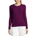 Liz Claiborne Long Sleeve Crew Neck Button Shoulder Sweater