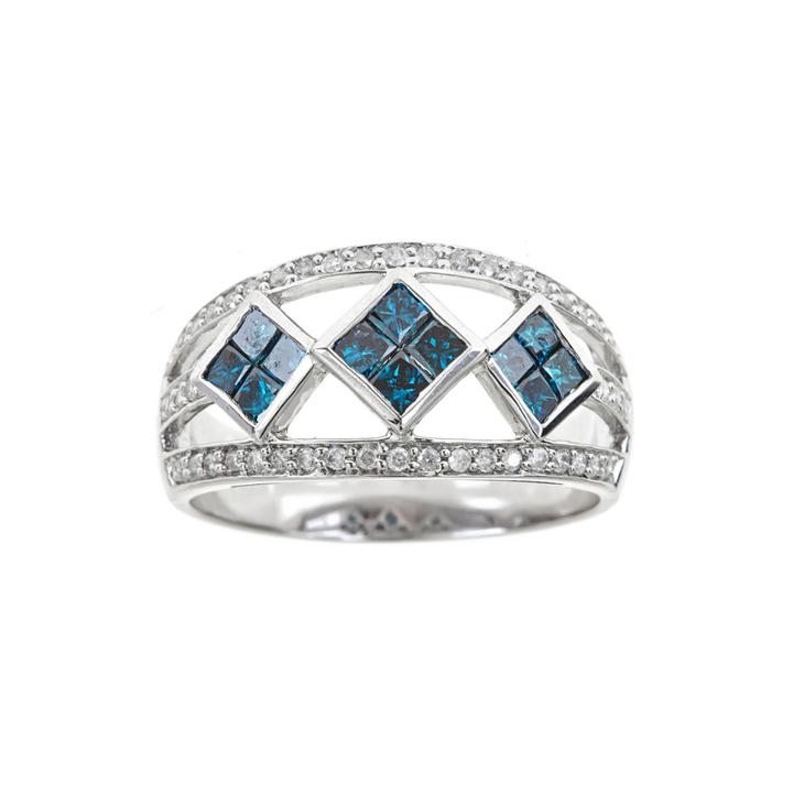 Limited Quantities 1-1/10 Ct. T.w. White And Color-enhanced Blue Diamond Ring
