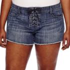 Arizona Striped Raw-cuff Lace-up Shorts - Juniors Plus