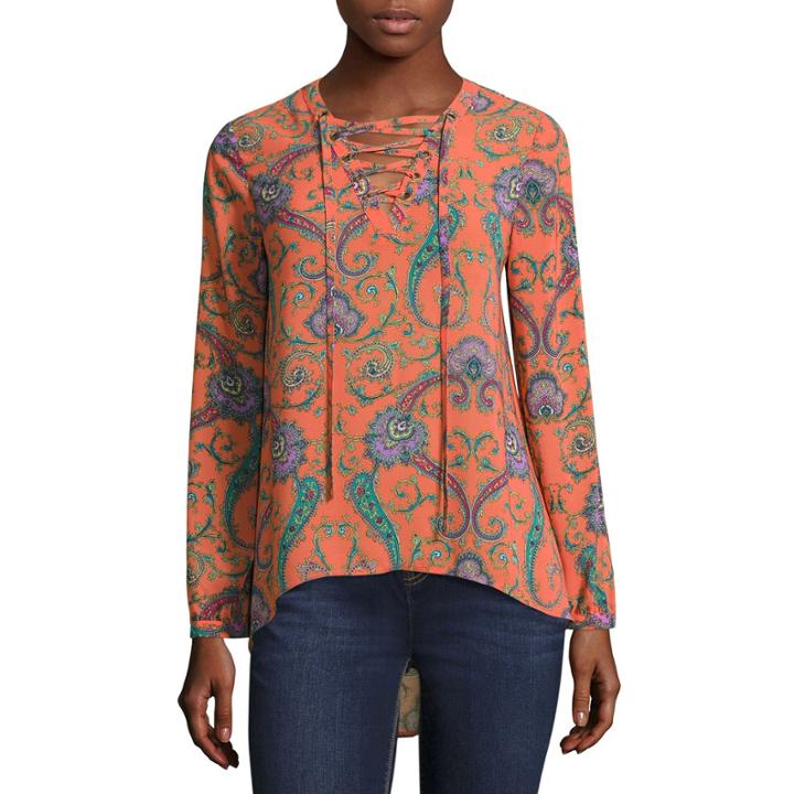 Nicole By Nicole Miller Long Sleeve Lace Up Top