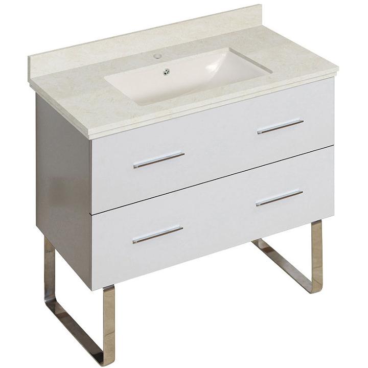 36-in. W Floor Mount White Vanity Set For 1 Hole Drilling Beige Top Biscuit Um Sink