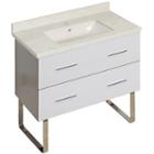 36-in. W Floor Mount White Vanity Set For 1 Hole Drilling Beige Top Biscuit Um Sink