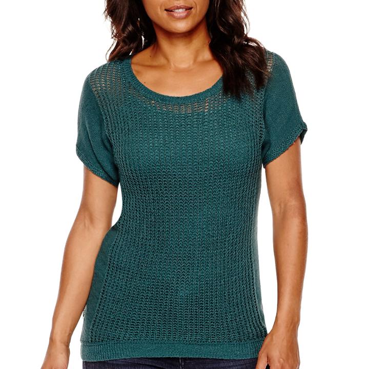 A.n.a Short-sleeve Open-stitch High-low Sweater
