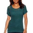 A.n.a Short-sleeve Open-stitch High-low Sweater