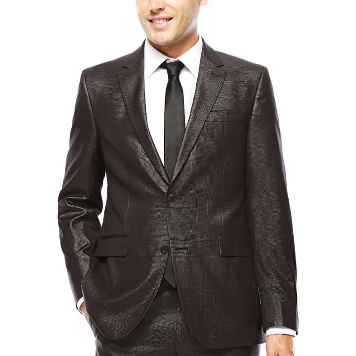 Jf J. Ferrar Charcoal-black Plaid Suit Jacket - Slim Fit