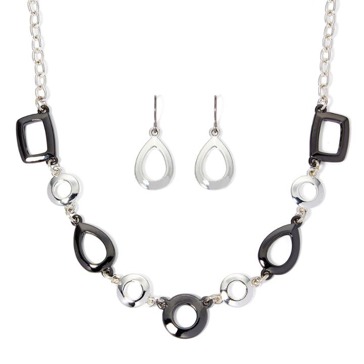 Liz Claiborne Silver-tone And Hematite Earring And Necklace Set