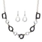 Liz Claiborne Silver-tone And Hematite Earring And Necklace Set