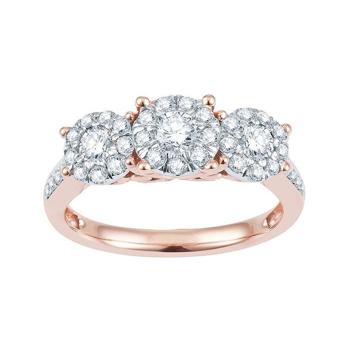 1 Ct. T.w. Diamond & 10k Rose Gold Flower Engagement Ring