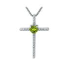 Genuine Peridot And Diamond-accent Sterling Silver Cross And Heart Pendant Necklace
