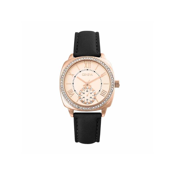 Geneva Womens Black Strap Watch-pt2517rgbk