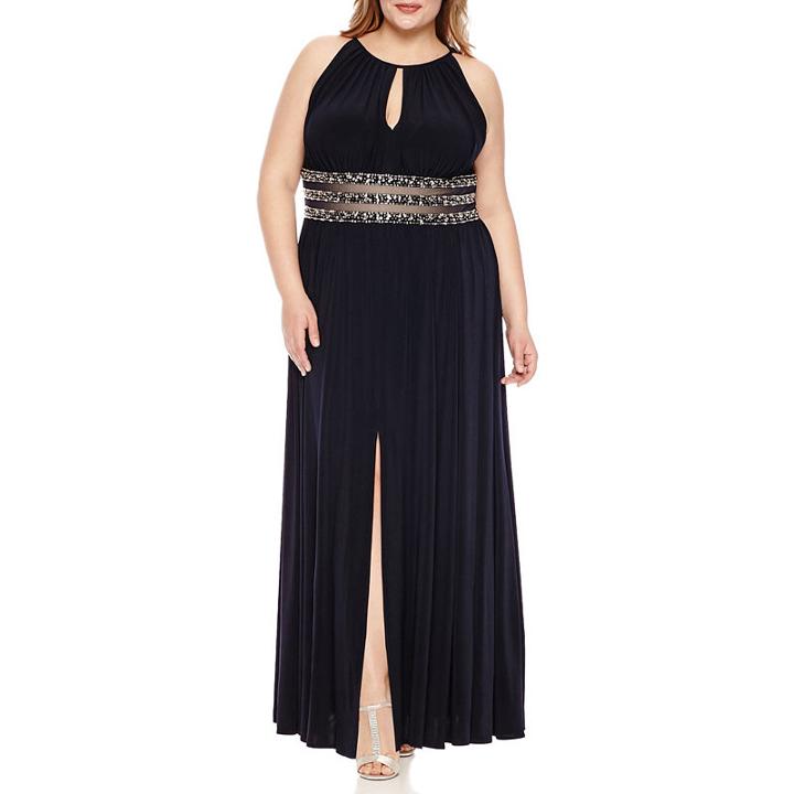 R & M Richards Sleeveless Beaded Evening Gown - Plus