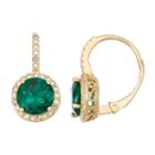 Lab Created Emerald And 1/4c.t. T.w.diamond 10k Yellow Gold Earrings
